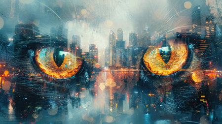 Cat's Eyes Double Exposure with Metropolitan Backgroundの素材
