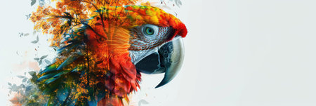 Double exposure of a macaw in the rainforestの素材