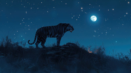 Tiger Silhouette on a Hillの素材