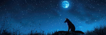 Fox Silhouette under a Twinkling Starry Skyの素材