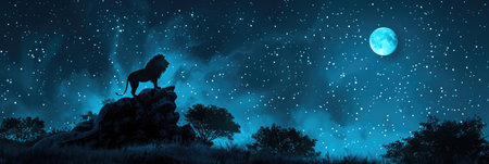 Majestic Lion Silhouette with Galactic Night Skyの素材