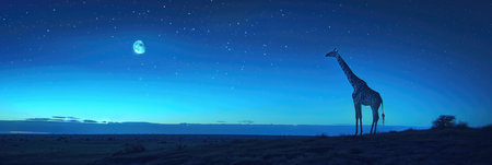 Giraffe Silhouette with Cosmic Sky Backgroundの素材