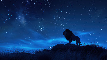Regal Lion under a Star-Studded Skyの素材
