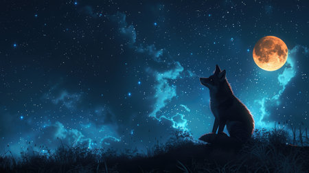 Fox Silhouette under a Twinkling Starry Skyの素材