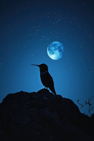 Hummingbird Silhouette in Magical Nighttimeの素材