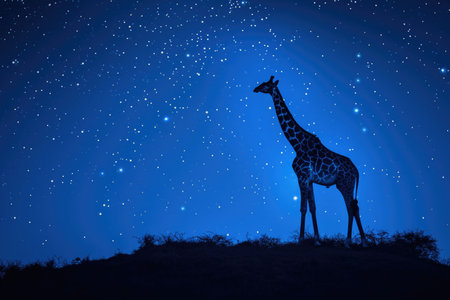 Giraffe Silhouette with Cosmic Sky Backgroundの素材