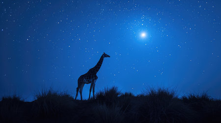Giraffe Silhouette with Cosmic Sky Backgroundの素材