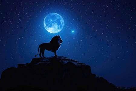 Regal Lion under a Star-Studded Skyの素材