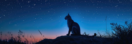 Lynx Silhouette with a Glowing Moon and Starry Skyの素材