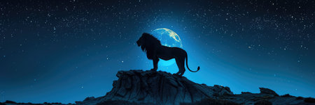 Regal Lion under a Star-Studded Skyの素材