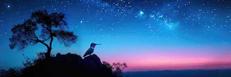 Hummingbird Silhouette in Magical Nighttimeの素材