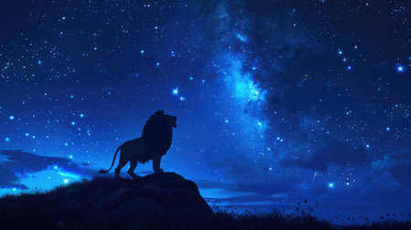 Regal Lion under a Star-Studded Skyの素材