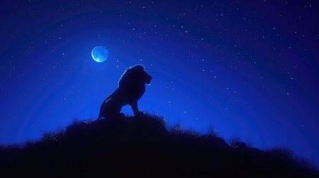 Regal Lion under a Star-Studded Skyの素材