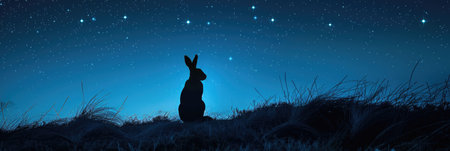 Rabbit Silhouette and the Enchanting Moonlit Skyの素材