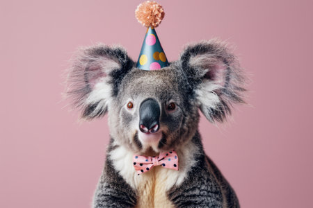 Party Koala in a Festive Hat and Bow Tieの素材