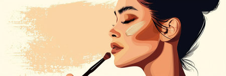 Stylish Beauty Application with Cosmetic Brush Artの素材
