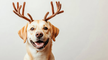 Happy Labrador Dog with Deer Antlers Headbandの素材