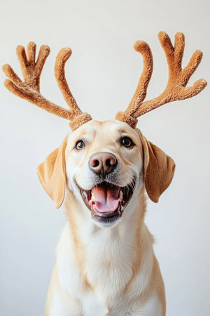 Happy Labrador Dog with Deer Antlers Headbandの素材