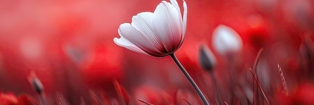 White Flower Blooming Against a Red Backgroundの素材