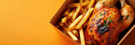 Roasted Chicken and Fries in Takeaway Boxの素材