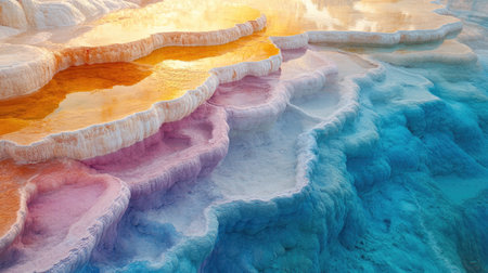 Idyllic Hot Springs Pool with Crystal Clear Waters and Panoramic Views of the Surrounding Countryside at Sunriseの素材