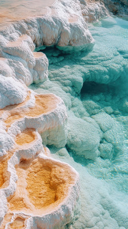 Idyllic Hot Springs Pool with Crystal Clear Waters and Panoramic Views of the Surrounding Countryside at Sunriseの素材