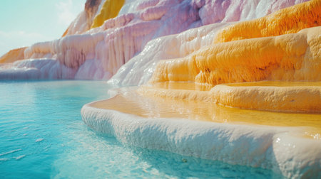 Idyllic Hot Springs Pool with Crystal Clear Waters and Panoramic Views of the Surrounding Countryside at Sunriseの素材