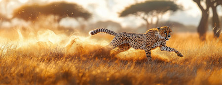 Cheetah Sprinting Towards the Camera in the Savannaの素材