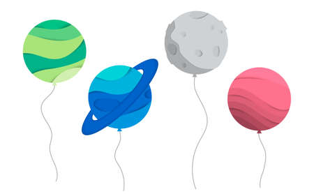 Vector illustration of planet ballons. Concept for a greeting card, birthday card. Cosmic Planet paper cut, paper art. Planet and satellite double exposureのイラスト素材