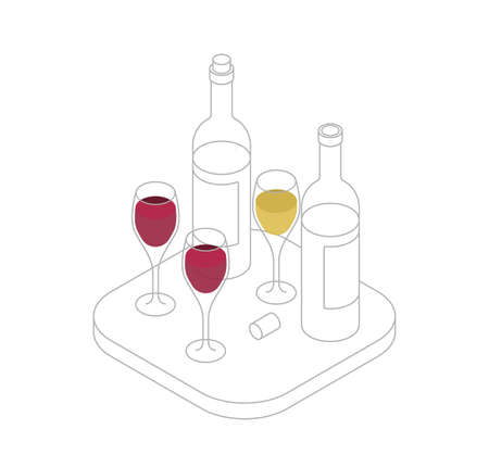 Wine tasting isometric line vector illustration. Wine shop or degustation concept.のイラスト素材