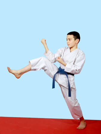 Small athlete doing a direct kick legの写真素材