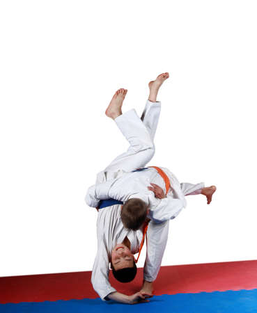 Athletes performing a judo throwの写真素材