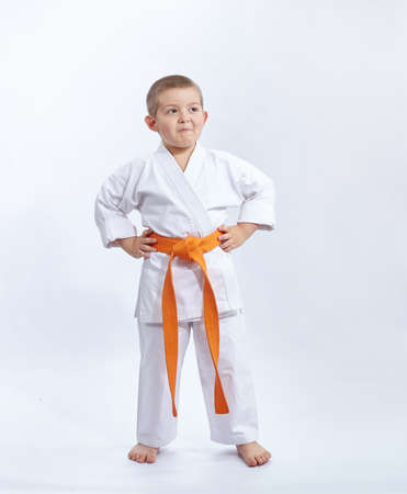 Child in karategi on a white backgroundの写真素材