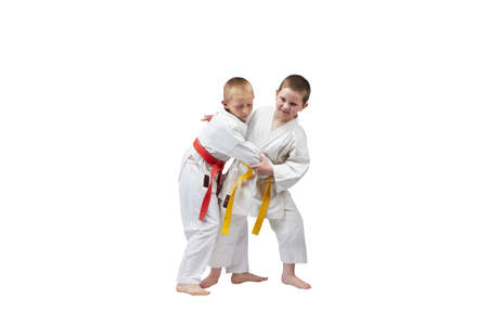 An athlete with a yellow belt makes a grab for the throwの写真素材