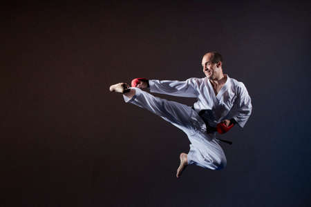 In karategi, the sportsman trains a kick to the sideの写真素材