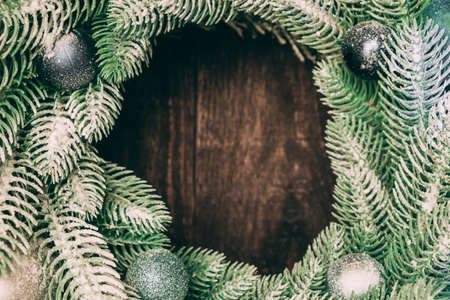 Christmas wreath close up. View of the middle of the wreath. Copy spaceの写真素材