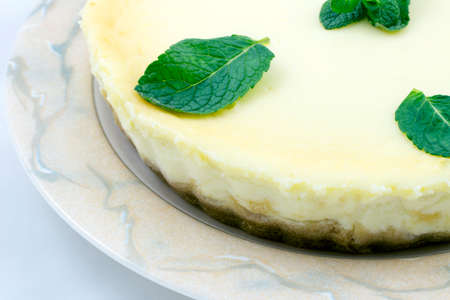 White chocolate cheesecake with mintの写真素材
