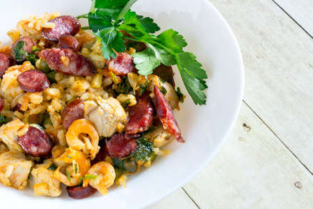 Peasant paella in the white plateの写真素材