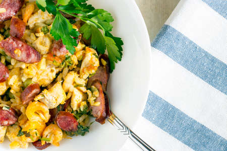 Peasant paella in the white plateの写真素材