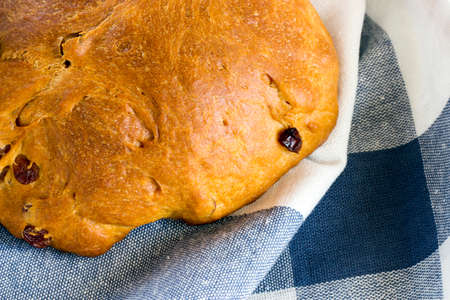 Easter cake on cloth napkinの写真素材