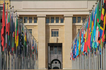 Flags in the office buildingの写真素材