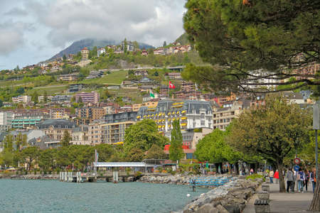 Town embankment near the lake in Switzerlandの写真素材