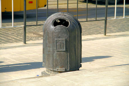 Unusual dustbin standing on the roadの写真素材