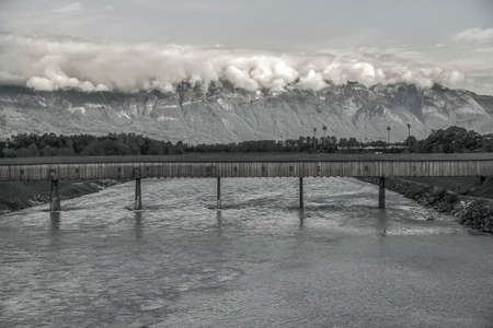Old longest bridge shot in black and white photographyの写真素材