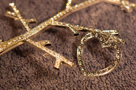 Heart on the woolen backgroundの写真素材