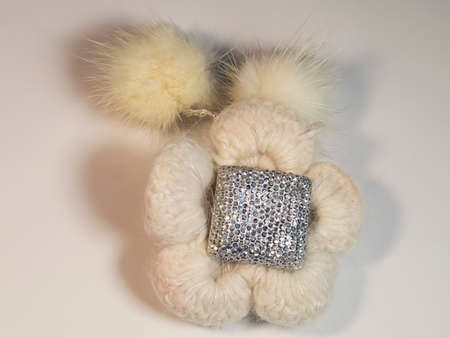 Beautiful wool flower with decorationの写真素材