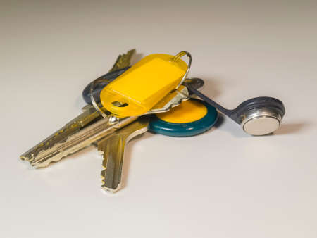 Keychain with keys on light backgroundの写真素材