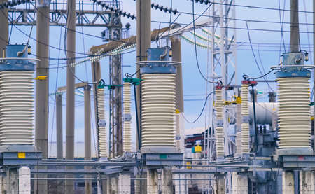 The electric wires on a high-voltage power