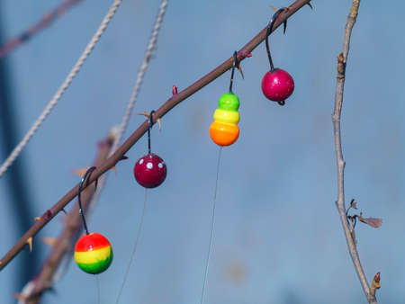 the floats with hooks for fishing closeupの写真素材
