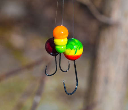 Three nice multi-colored jig for the fishing close-upの写真素材